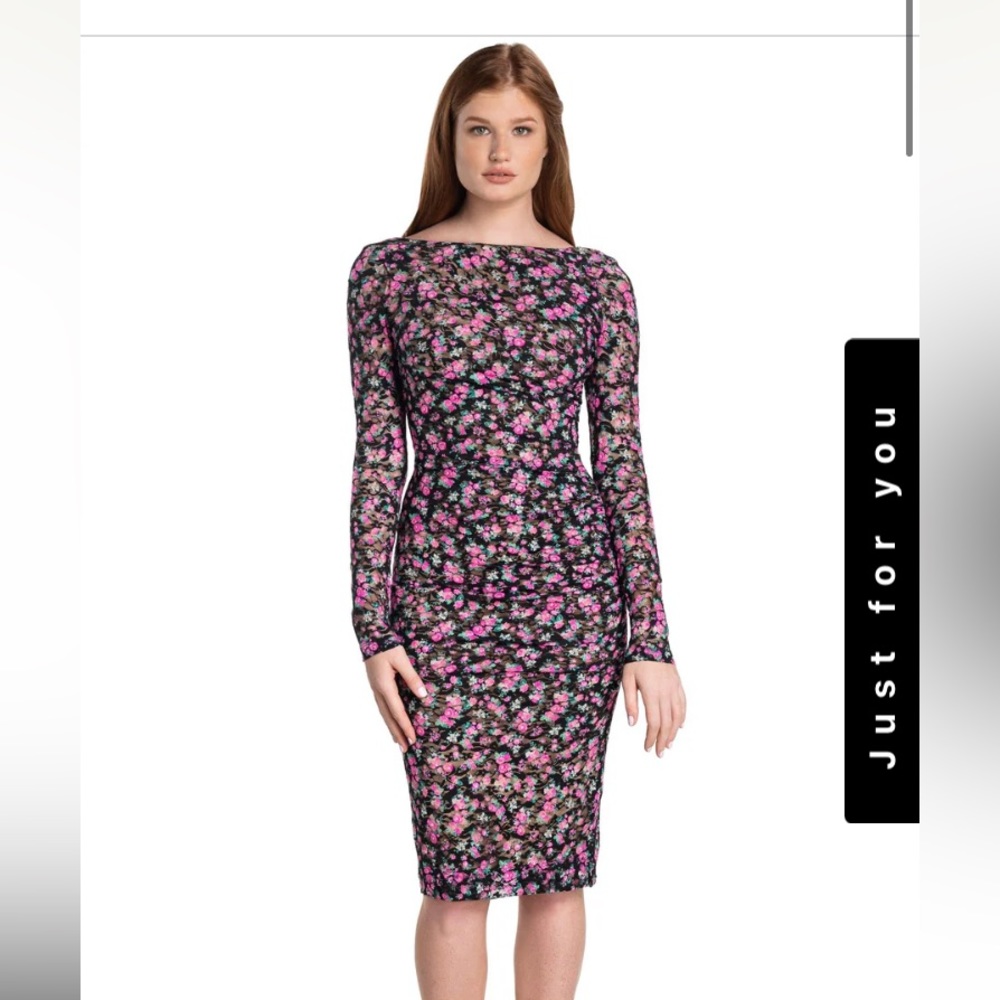 Dress the Population Mona Floral Long Sleeve Midi Dress Size XL NWOT